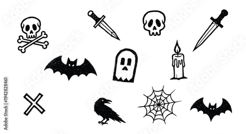 Halloween icons spooky symbols collection graphic elements