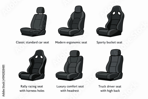 Different types of car seats providing various levels of comfort and support