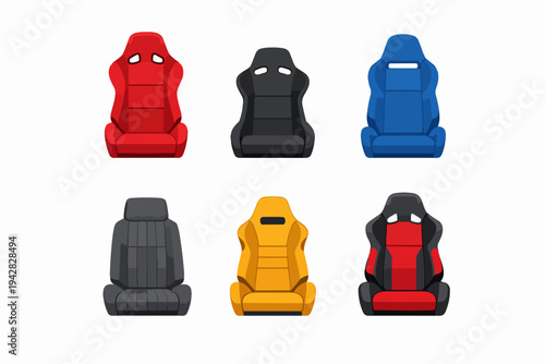 Racing car seats collection with bucket seat designs in various colors