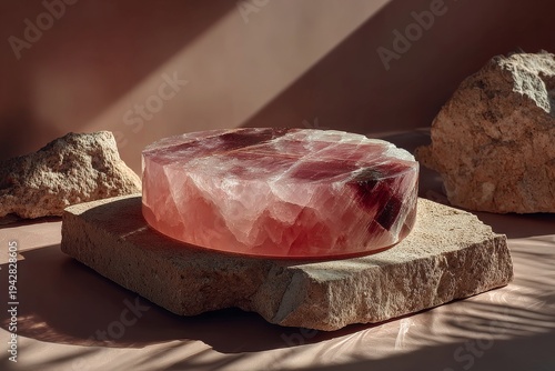 Wallpaper Mural Soft pink minimalist pink product with geometric props. Generative AI Torontodigital.ca