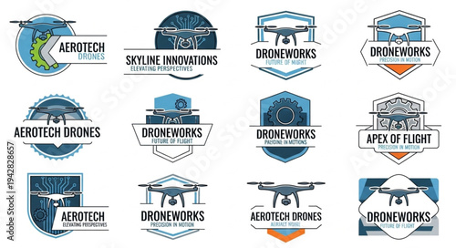 Collection of drone company logos and emblems.