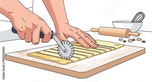 Hands Cutting Cookie Dough with Cutter.