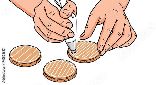 Hands Cutting Cookie with Knife.