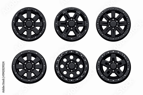 Set of rugged black alloy wheels for trucks and off-road vehicles