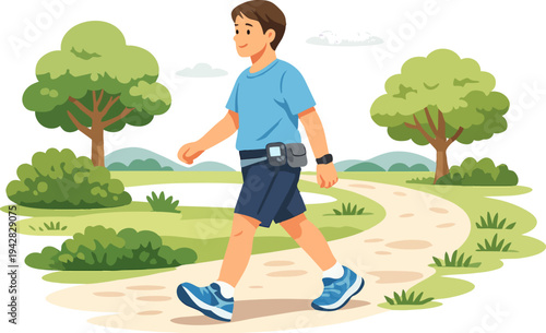 Man exercising outdoors with a medical device, managing health and wellness
