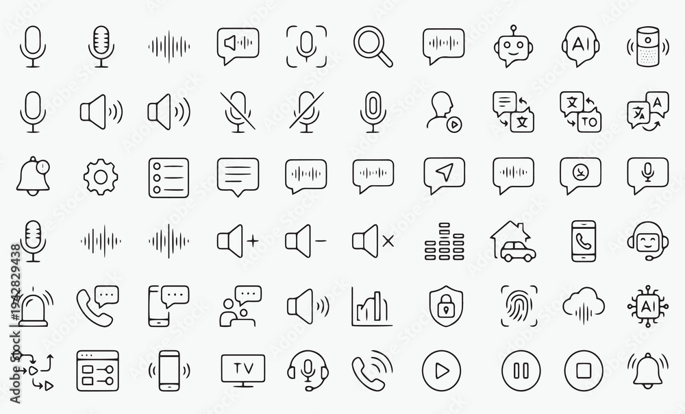 Fototapeta premium Voice Assistant and Audio Interface Line Icon Set