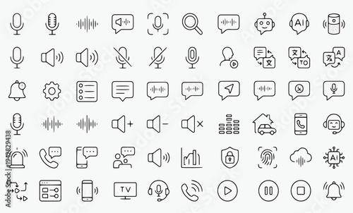 Voice Assistant and Audio Interface Line Icon Set