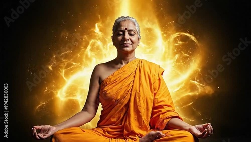 Wallpaper Mural A monk meditating with a glowing aura around him. Torontodigital.ca