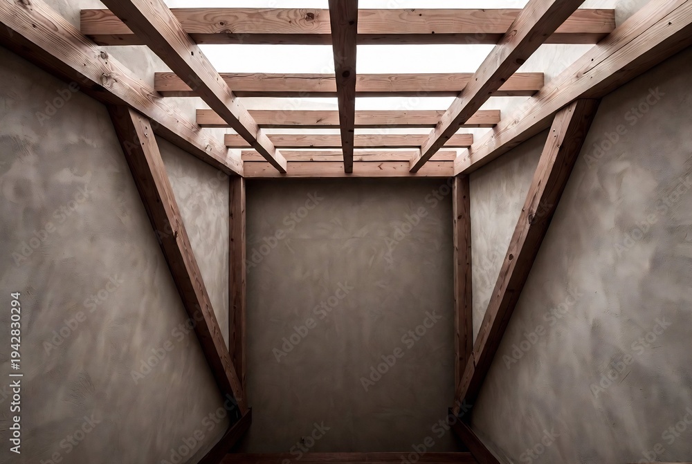 Obraz premium Wooden structure with a dark interior, resembling an old Japanese building or storage space.