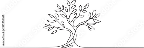 continuous one line drawing of nature tree vector illustration. one line Icon drawing