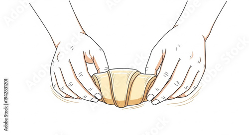 Hands Holding Croissant Pastry Dough.