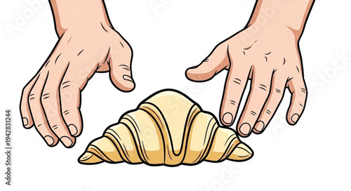Hands Holding Croissant Pastry Illustration.