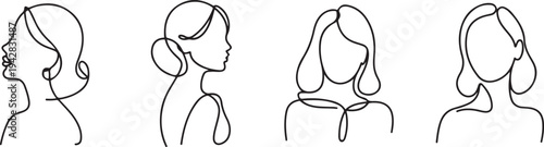 Trendy design templates for stories with portrait woman in abstract one line graphic style. Contemporary background for social media. one line Icon drawing