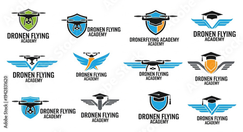 Drone Flying Academy Logos Set.