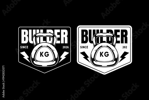 Vintage Fitness Badge Logo with Kettlebell. Sport Gym Club Logo Vector. Builder Strength Training Gym Emblem Design