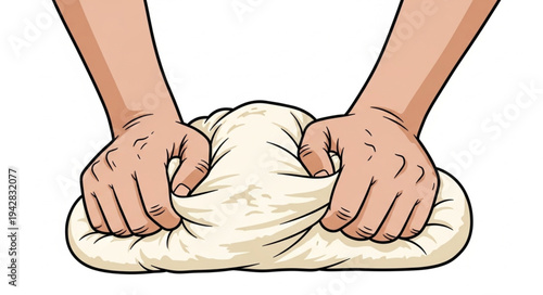 Hands Kneading Dough for Baking.