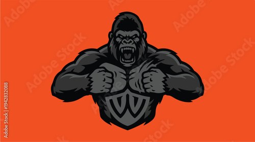 Aggressive Gorilla Mascot with Shield Logo.
