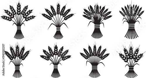 Collection of various wheat sheaf illustrations in black and white