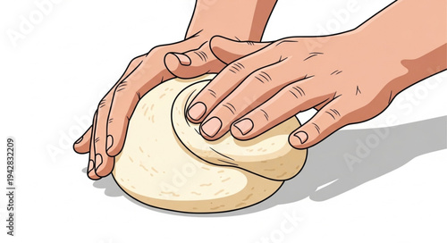 Hands Kneading Dough Illustration.