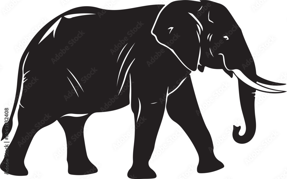Fototapeta premium white background elephant walking black silhouette vector.