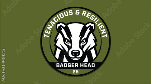 Badger Head Emblem with Tenacious and Resilient Text.