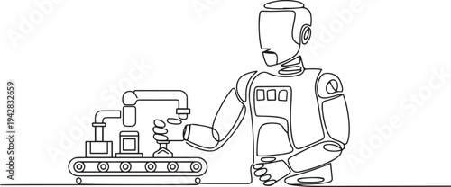 robot robotic machine factory employee industry technology work one line art design vector. one line Icon drawing