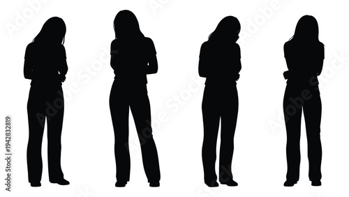Four silhouetted women standing in a row facing forward high quality