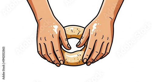 Hands Holding a Bagel Illustration.