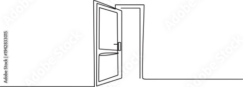 open empty door drawing concept. one line Icon drawing