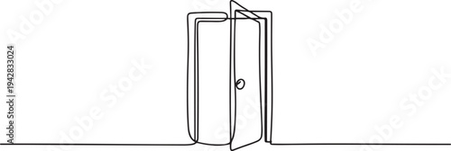 open empty door drawing concept. one line Icon drawing