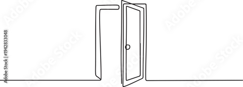open empty door drawing concept. one line Icon drawing