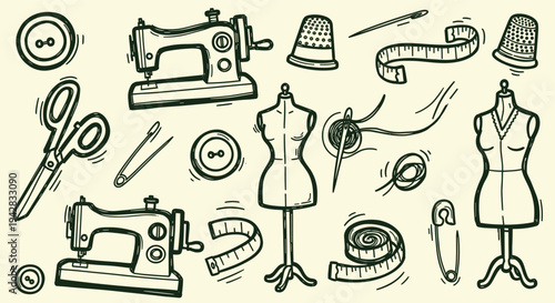 Sewing Supplies Doodle Collection