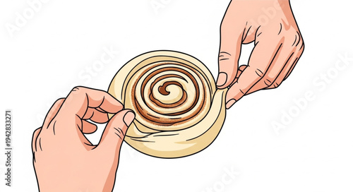 Hands Holding Cinnamon Roll Pastry.