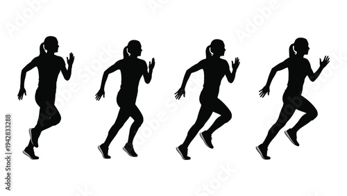 Four silhouettes of a woman running depicting different stages of a stride