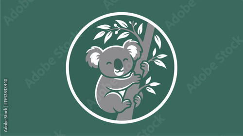 Cute Koala Climbing Tree Cartoon Illustration.