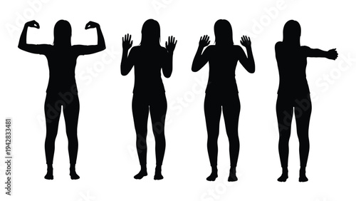 Four silhouettes of a woman displaying different arm positions high quality