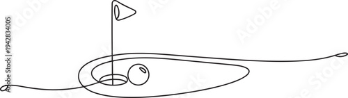 golf sport activity ball hole flag green field one line art design. one line Icon drawing