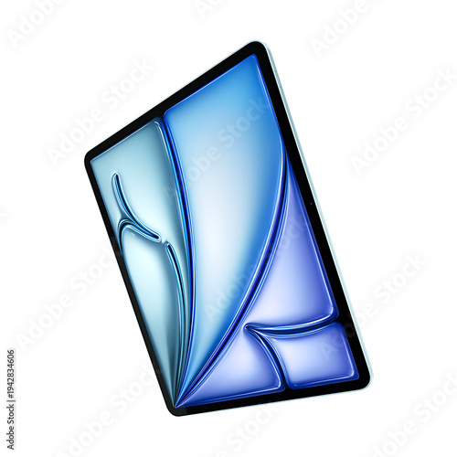 Modern Digital Mini Blue Tablet with Abstract Blue and Purple Screen Display