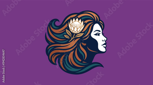 Elegant Woman Profile with Protea Flower in Hair.