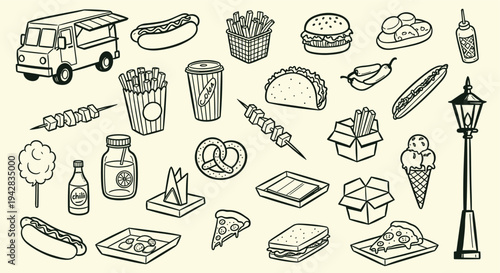 Doodle Food Truck Icons Collection