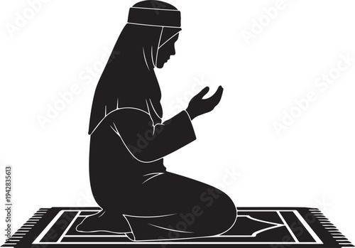 white background praying Muslim black silhouette vector