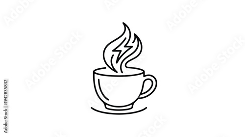 Hot Coffee Cup with Lightning Bolt Steam Icon.