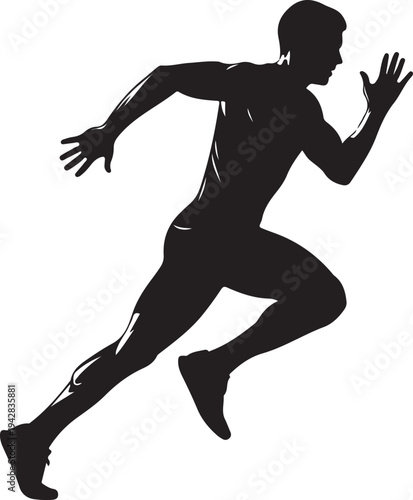 white background runner sprint black silhouette vector
