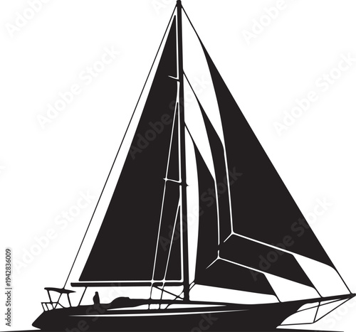 white background sailing boat black silhouette vector