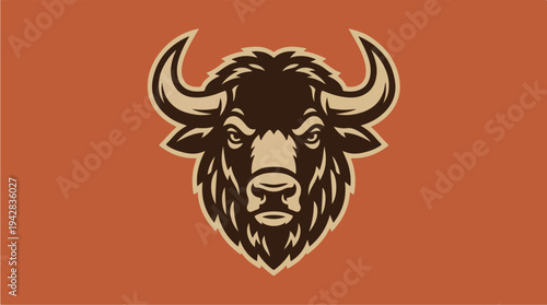 Illustration of a fierce buffalo head with detailed fur and horns.