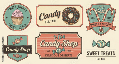 Vintage Candy Shop Signs Collection Sweet Treats Desserts.