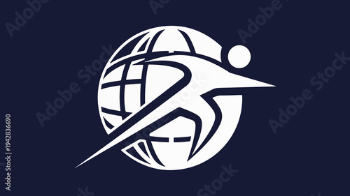 Dynamic global sport emblem featuring a stylized human figure in motion against an interconnected world design, symbolizing international athletic spirit and unity