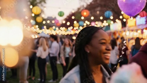 Wallpaper Mural Young couple enjoying a vibrant night market with colorful lanterns and cotton candy. Torontodigital.ca