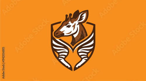 Majestic Okapi Head with Wings Emblem Logo Design.