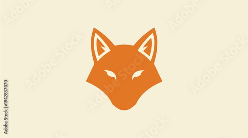 Minimalist Orange Fox Head Icon on Beige Background.